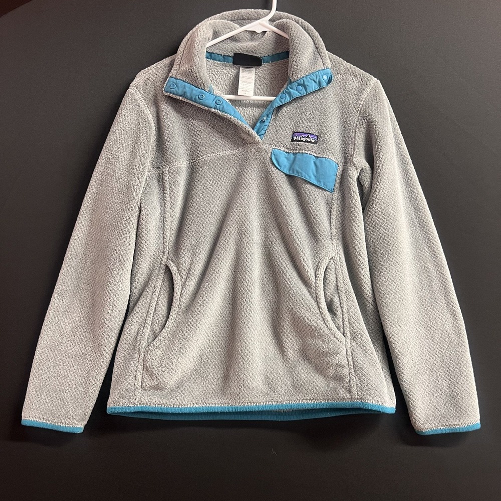 Women's Patagonia Gray/Teal Quarter Zip Pullover Fleece Polartec Size M